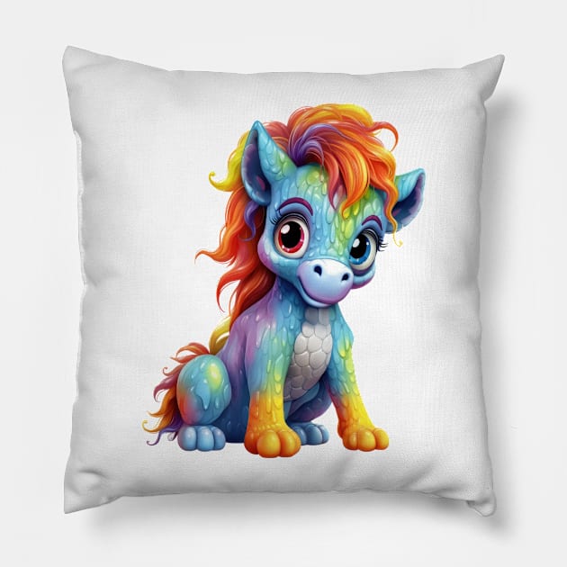 Rainbow Baby Horse Pillow by Chromatic Fusion Studio