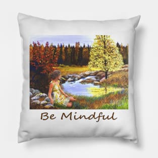 Woman girl seated by forest pond zen yoga buddhism Pillow