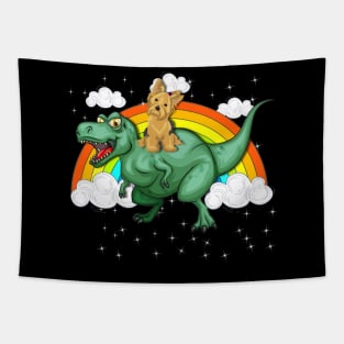 T Rex Dinosaur Riding Yorkie Dog Tapestry