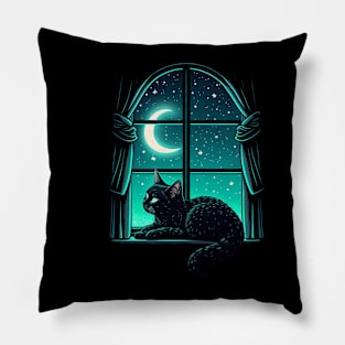 Black Cat In The Moonlight Pillow