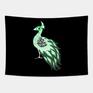 magical peacock bird in jade green ecopop art zentangle Tapestry