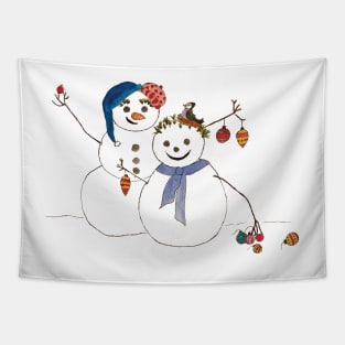 Snowman couple decorated for Christmas Tapestry