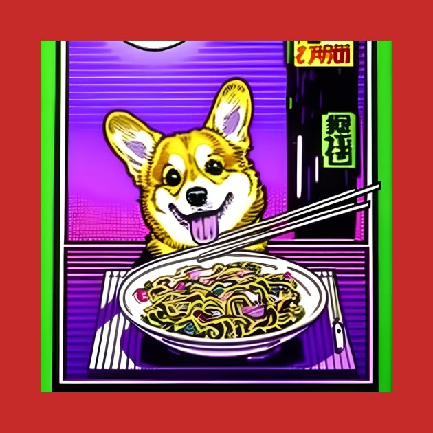 Corgi Eating Ramen Noodle Soup. by Megaluxe 