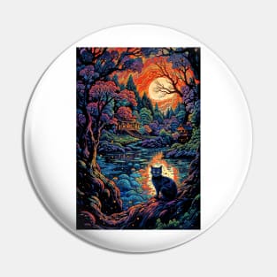 Psychedelic Sunset Cat Pin