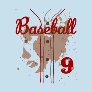 Kids 9th Birthday Baseball 9 Years Old #9 Baseball Lover Dirty Uniform Funny Baseball T-Shirt