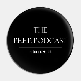 P.E.E.P. Podcast Science + Psi white logo Pin