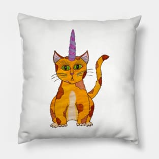 Calico Unicat, calico cat with unicorn horn Pillow