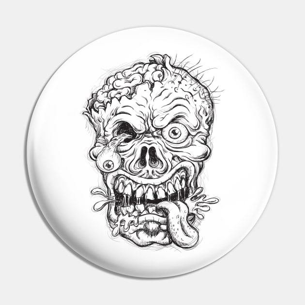 Sketchy Zombie Head Pin by CryptoTextile