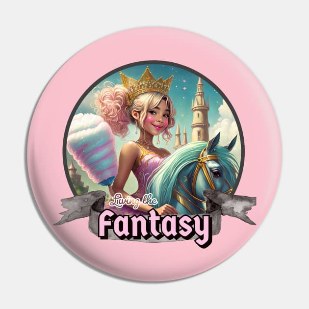 Living the Fantasy - Walt Disney World, Disneyland, Magic Kingdom, Princess, Fantasyland, Cotton Candy, Carousel, Castle Pin by MandaTshirt
