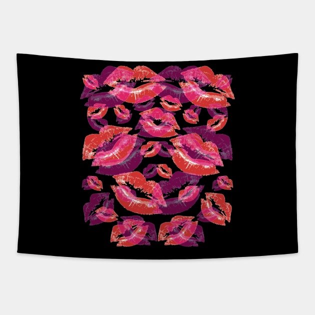 Cover Me In Lipstick Kisses Red and Purple Lipstick Tapestry by taiche