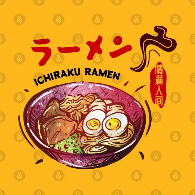 Spicy Ramen Bowl of Ichiraku Ramen Noodles Japanese Retro Foodie by Mochabonk