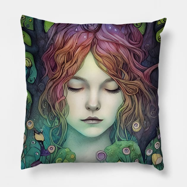 Sleeping Beauty in Spring Pillow by LyndiiLoubie