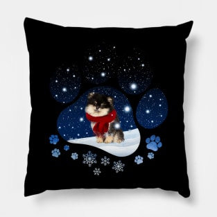 Snow Paw Pomeranian Christmas Winter Holiday Pillow