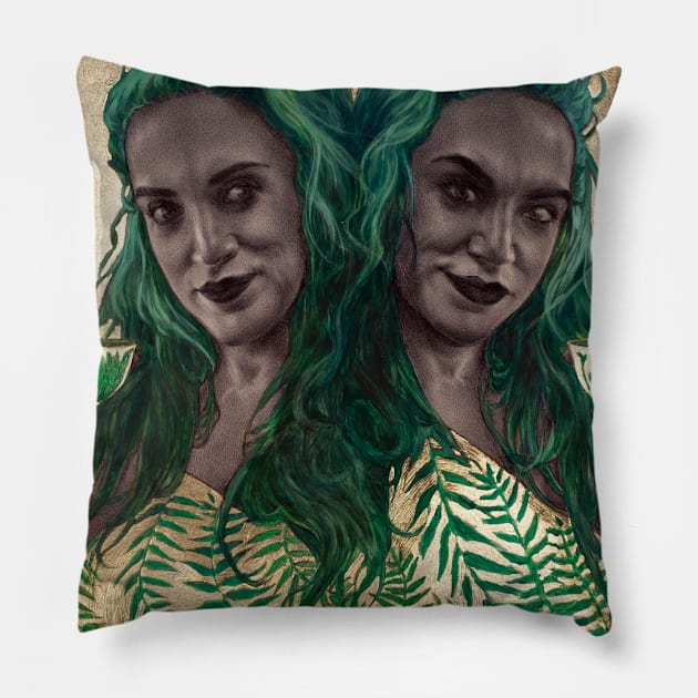 Green lady Pillow by RebeccaYanovskaya