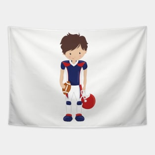 Rugby, American Football, Cute Boy, Brown Hair Tapestry