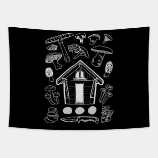 "Mushroom Cabin" Foraging Nature Cottage Tapestry