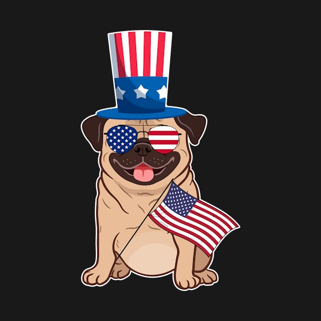 Pugs Uncle Sam Hat Sunglasses Usa Flag 4th Of July by AxelRoldns