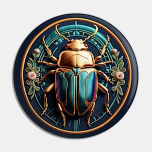 Iridescent Beetle Embroidered Patch Pin