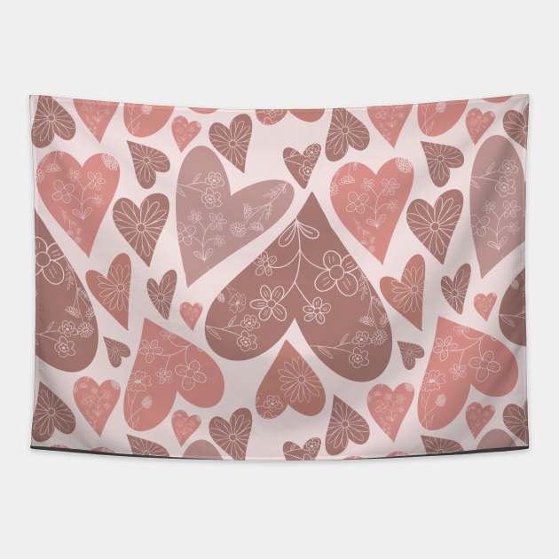 Boho Flowers Valentines Day Hearts Tapestry by Mastilo Designs