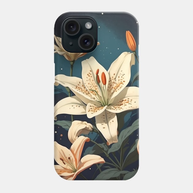 White Lilies In Space Phone Case by VivaLaRetro