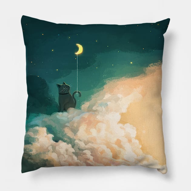 A Cat Holds The Moon Pillow by You Miichi