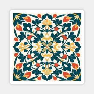 Tile Pattern - Turquoise, Yellow, and Orange Floral Magnet