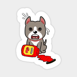 Funny grey dog spilled tomato ketchup Magnet