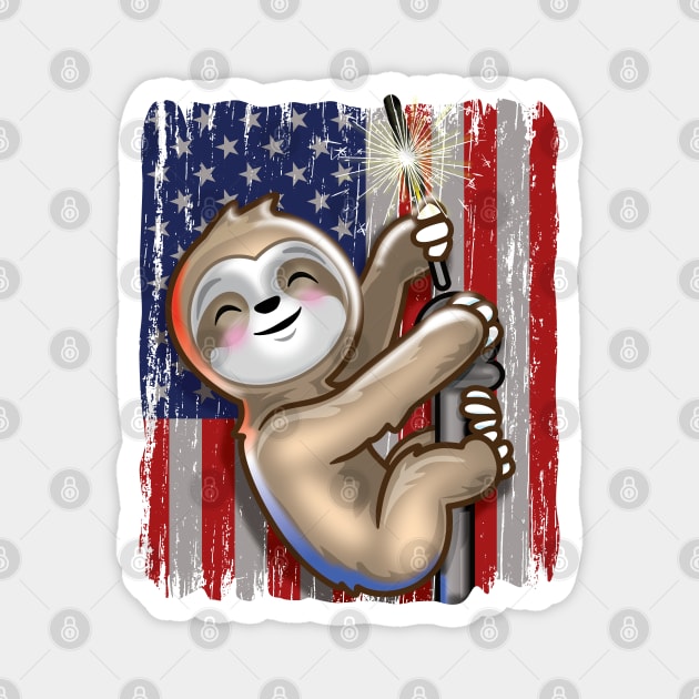 USA Patriotic Sloth American Flag Magnet by PnJ