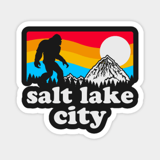 Salt Lake City Bigfoot, Funny Sasquatch Merch Retro Sunset Utah Bigfoot Magnet