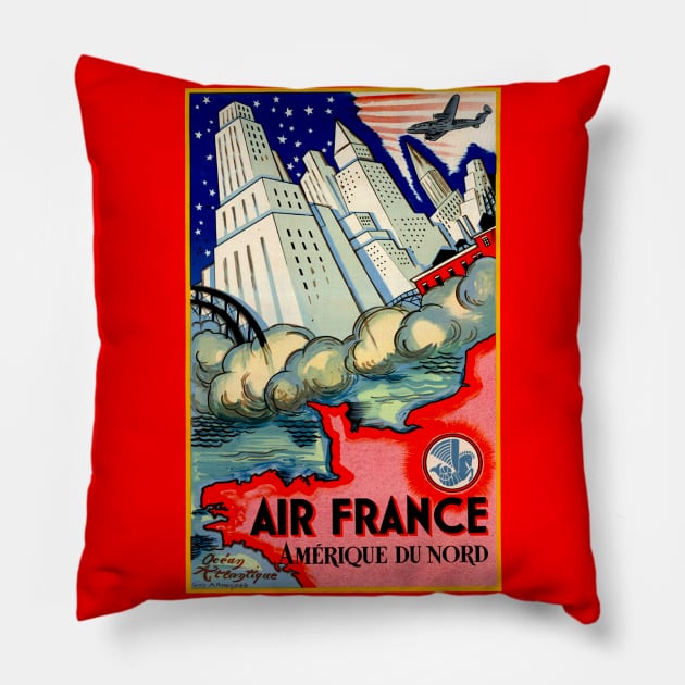 North America with Air France Vintage Travel Pillow by Culturio