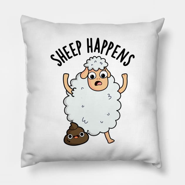 Sheep Happens Funny Poop Puns Pillow by punnybone