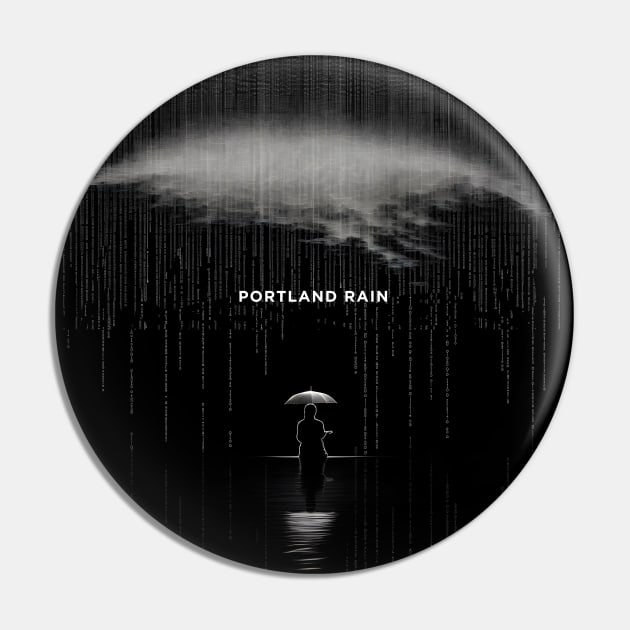 Portland Oregon Winter Rain: A person isolated under an umbrella in the pouring rain on a Dark Background Pin by Puff Sumo