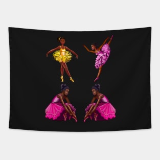 Black ballerina girls with corn rows ballet dancing ! beautiful  black girl with Afro hair and dark brown skin wearing a pink tutu.Hair love ! Tapestry