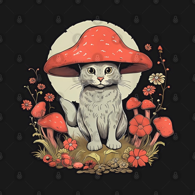 Funny Cute Cottagecore Aesthetic Cat with Mushroom Hat fairycore by masterpiecesai