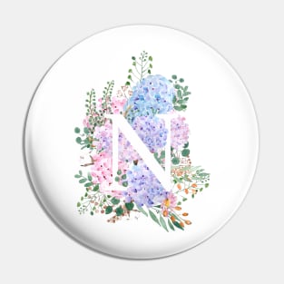 botanical monogram alphabet N hydrangea flowers Pin