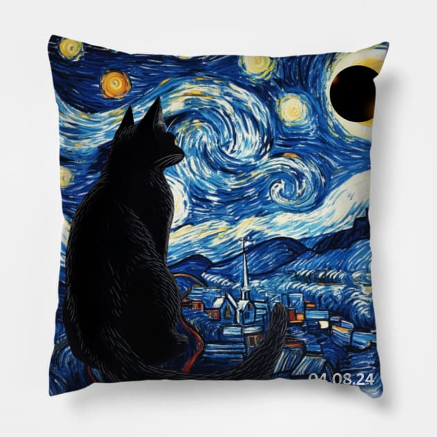 Starry Night Solar Eclipse 2024 Pillow by VisionDesigner