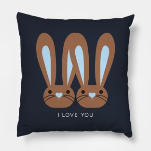 I Love You Brown Blue Heart Bunnies Pillow