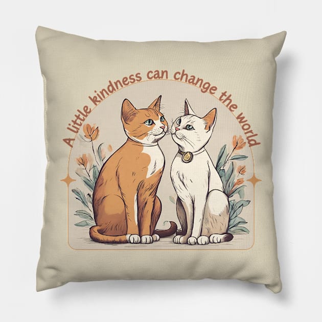 A little kindness can change the world-Boho Cat Motivational Pillow by Prints.Berry