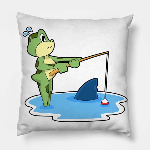 Frog Fishing Fishing rod Shark fin Pillow by Markus Schnabel