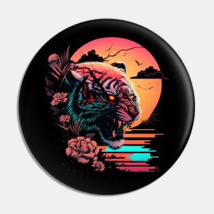 Tiger Head Retrowave Synthwave - 1980's Animal Print Pin