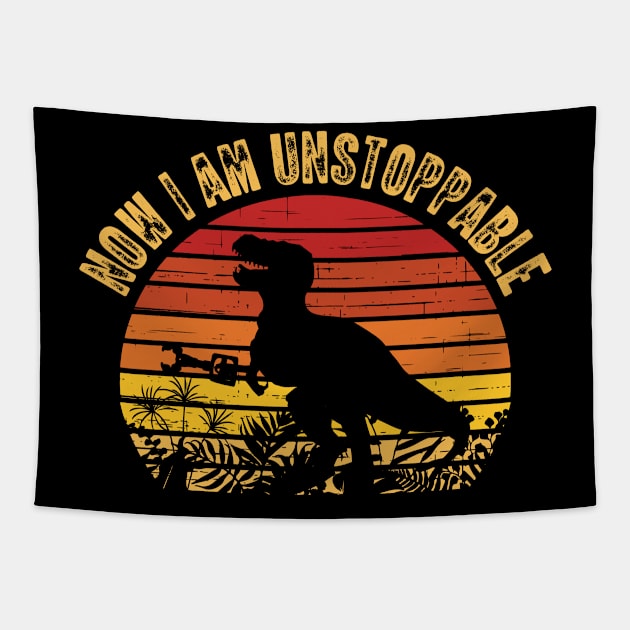 Now I Am Unstoppable Funny T-rex Tapestry by BramCrye