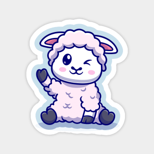 Cute Baby Sheep Waving Hand Cartoon Magnet