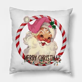 Retro Vintage Pink Santa Claus Pillow