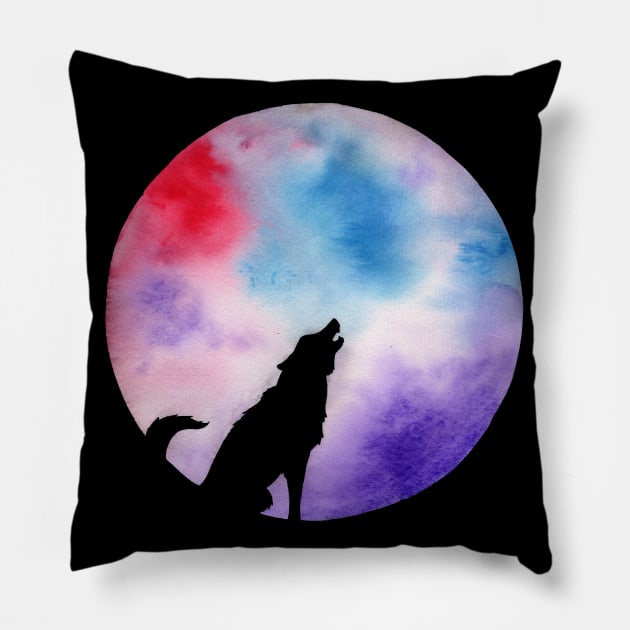 Wolf Moon Pillow by UntidyVenus