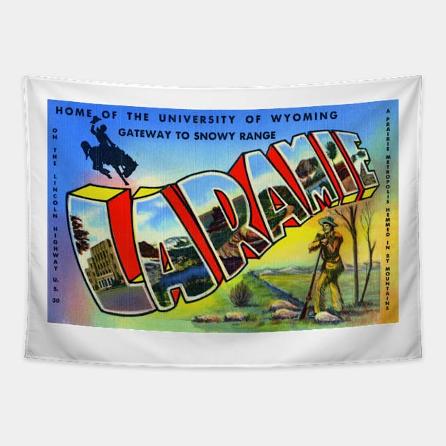 Greetings from Laramie, Wyoming - Vintage Large Letter Postcard Tapestry by Naves