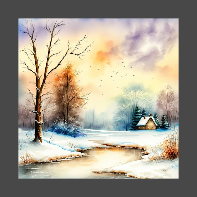 Chritsmas Snow Winter Watercolor Landscapes series 8 by Mi Styles