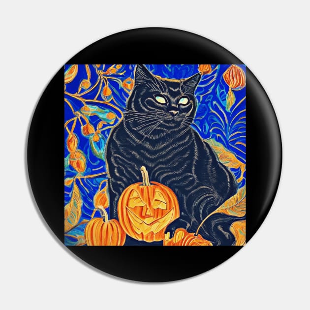 Retro Black Cat And Jack O Lantern Pin by Black Cat Alley