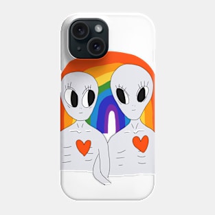 Happy Gay Grey aliens and a rainbow Phone Case