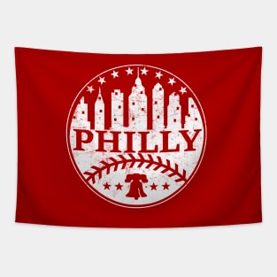 Philly Fan Baseball Lover Philadelphia PA City Skyline baseball laces Tapestry