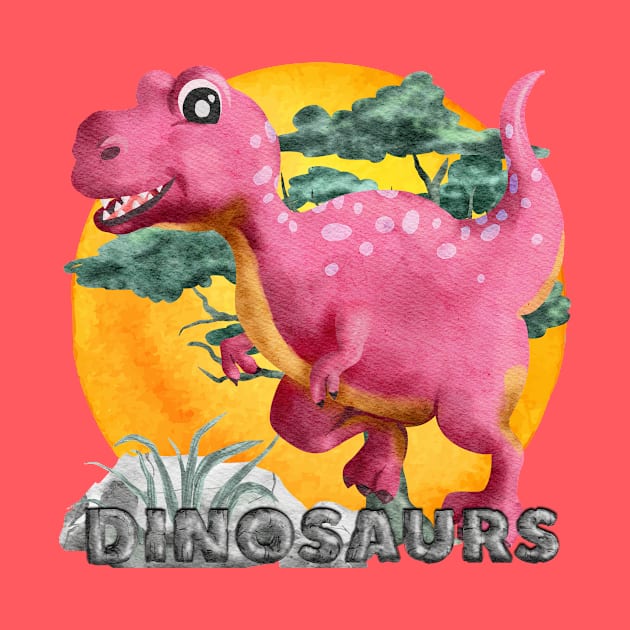 Pink Watercolor Dinosaur by The Lucid Frog